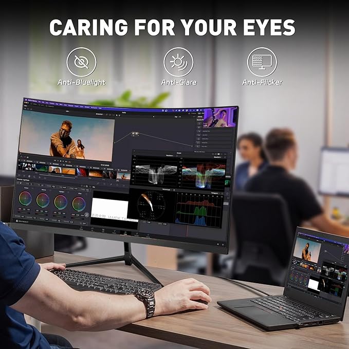 24 Inch Curved Gaming Monitor 180Hz FHD 1080P Compueter Monitor 1ms Response Time Ultra-Thin Built-in Speakers Low Latency VESA G-SYNC Compatible Perfect for Esports and Competitive Gaming