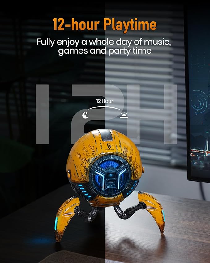 GravaStar Loudspeakers Mars Pro Portable Bluetooth Speaker New Version Deep Bass Loud Stereo Sound 15H Playtime 6 RGB Lights Dual Pairing Portable for Home Outdoors Party Camping Home Gifts