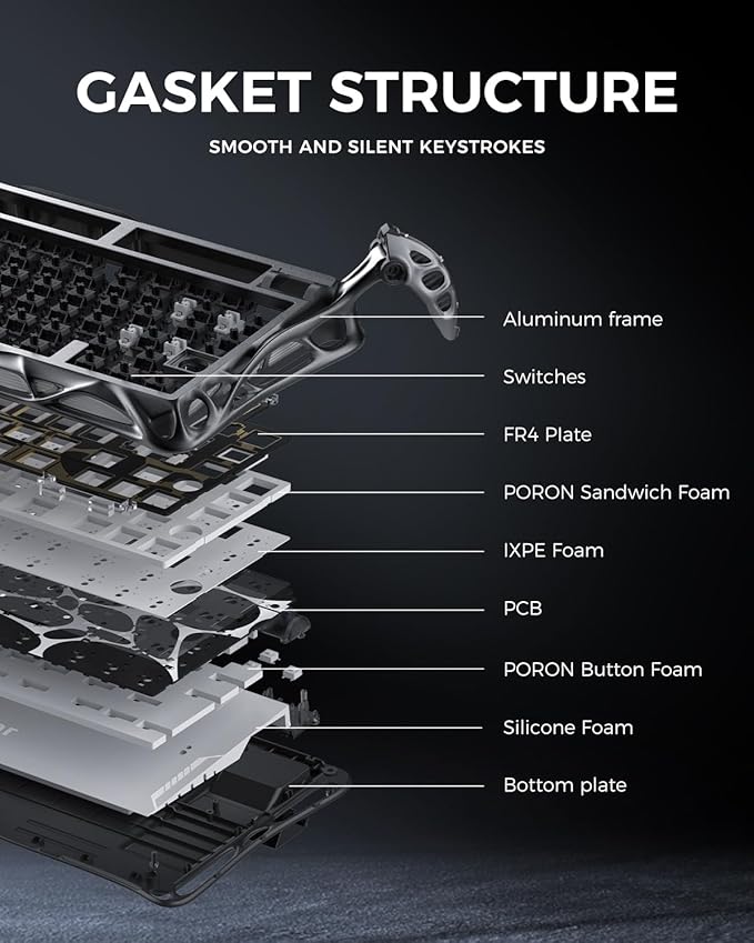 GravaStar Mercury K1 Pro Wireless Mechanical Gaming Keyboard 75% Layout RGB Custom Keyboard Hot-Swappable Linear Switches – Aluminum Alloy Interstellar Silver Brushed Metal Look