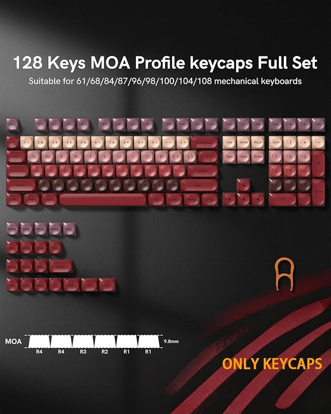 PBT Keycaps Glossy Red Lipstick Jelly Keycaps MOA Profile 128 Keys Elegant Cute Custom Key caps for 61/68/84/87/98/100 Cherry Gateron MX Mechanical Keyboards No Tear &amp Never Fades