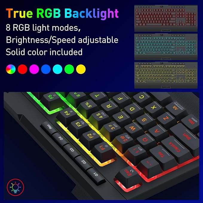 Redragon K525 PRO RGB 3-Mode Wireless Membrane Gaming Keyboard with Multimedia Keys Linear Mechanical-Feel Switch 4 Extra On-Board Macro Keys Dedicated Media Control Ergonomic Wrist Rest