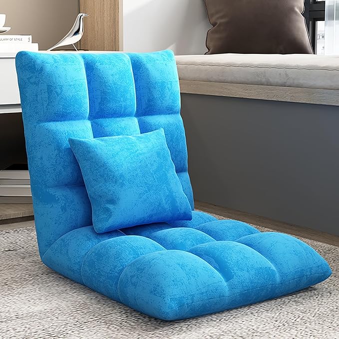 NaKeah Folding Floor Gaming Chair 6-Position Adjustable Floor Lazy Sofa Chair w/Breathable Cotton &amp Skin-Friendly Flannel Ideal for Reading Gaming MeditatingF