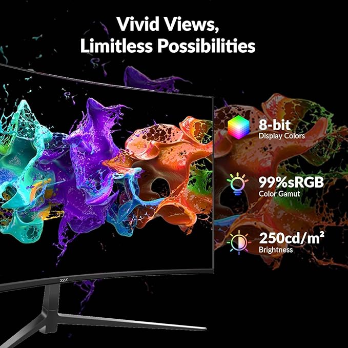 ZZA 27 Gaming Monitor1920 * 1080P 144Hz Curved Computer MonitorHDMI *1VGA*1Tilt AdjustableVESA Compatible Black