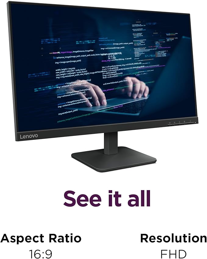 Lenovo L24-4e - Office Monitor - 23.8 FHD IPS Display - 100Hz Refresh Rate - 4 ms MPRT - 99% sRGB - Raven Black - Tilt Stand