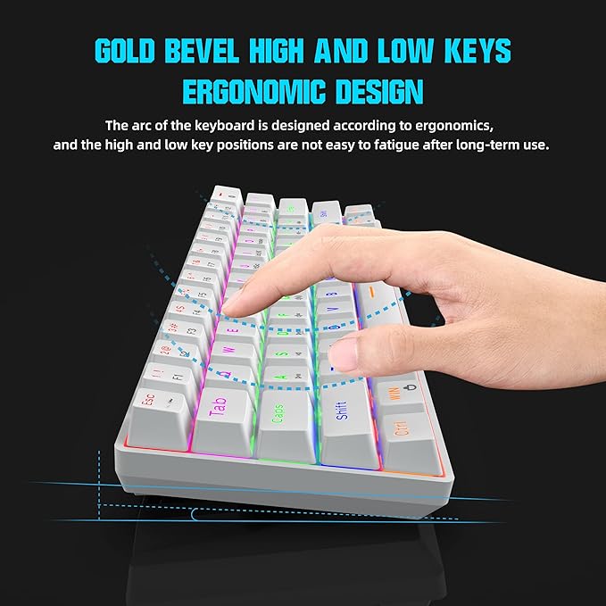 Snpurdiri Wired 60% Mechanical Gaming Keyboard Blue Switch Anti-Ghosting 61 Key Keyboard with RGB Backlit and Double Foot Ultra-Compact White