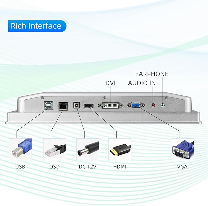 12.1 inch Aluminum Flat Embedded Industrial Touch Screen MonitorHDMI/VGA/DVI Interface Capacitive Touch Screen Monitor10 Points TouchIP 65 Waterproof 1024 x 768 @ 60Hz
