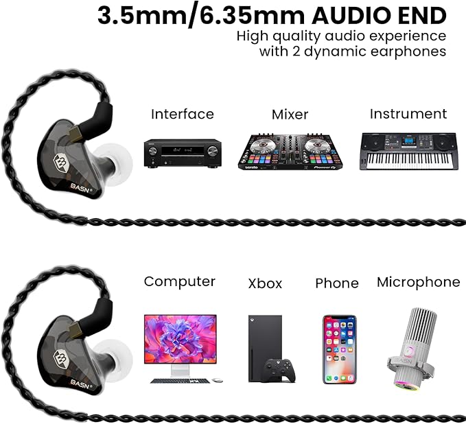 BASN USB/XLR SL2000 Dynamic Microphone and Bsinger 2nd Generation Dual Dynamic Drivers in Ear Monitor Headphones Set for Podcast Live Streaming Gaming Recording