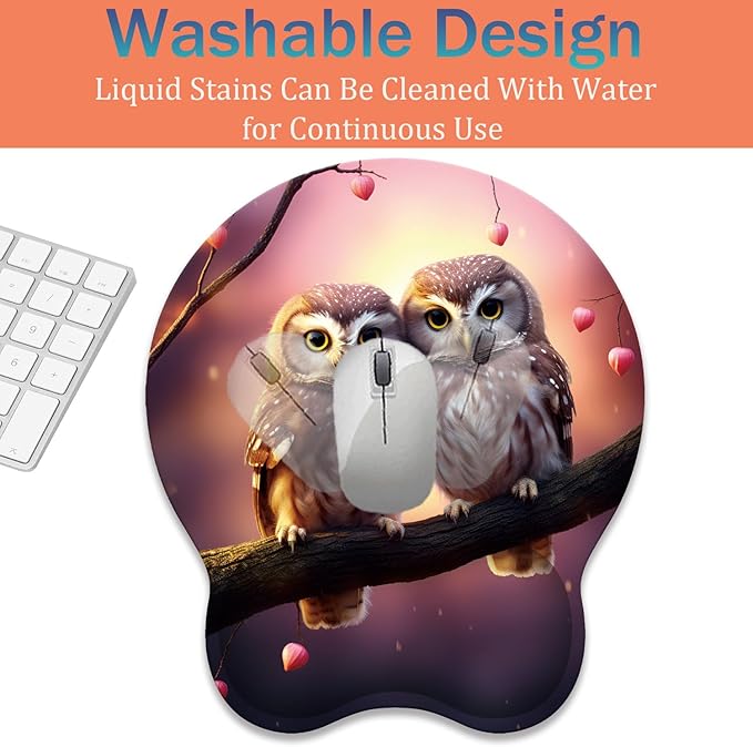 Ergonomic Keyboard Wrist Support Pad and Wrist Support Mouse Pad Anti-Slip with Gel Memory Mouse Pad Set Suitable for Office Use/Home Use - Cute Owls