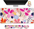 ARTSO Keyboard Wrist Rest Mouse Pad Set Extended Gaming Mouse Pad+Keyboard Wrist Support Memory Foam Ergonomic Abstract Flower Desk Pad Combo for Home Office Study Game