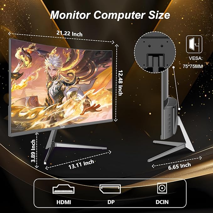 24 Inch Curved Gaming Monitor 180Hz Immersion MPRT 1ms99% sRGB HDR FHD1080P Computer Monitor FreeSync HDMI DP PortsFrameless HDR10 Eye Care VESA Mount75*75mm Ideal for Gaming Work