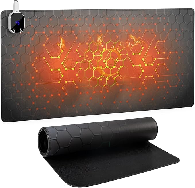 iLeadon Heated Mouse Pad Electric Warm Desk Pad with 3 Heating Levels &amp 3 Auto Shut-Off Levels 35.4 x 15.7 Large Safe Desk Mat Hand Warmer for Home Office Work Honeycomb Black
