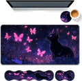 Keyboard Mouse Pad SetLarge Desk Pad+Keyboard Wrist Rest+Mouse Wrist Support+CoasterEasy Typing Pain Relief Non-Slip Wrist Support Mousepad Set Home OfficeCat and Butterflies