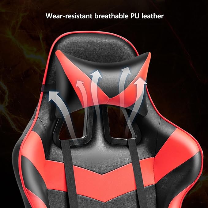 Ergonomic Gaming Chair with Footrest and Lumbar Support Pu Leather High Back Video Game Chairs Height Adjustable Computer Chairs with HeadrestWhiteHeight 128138CM