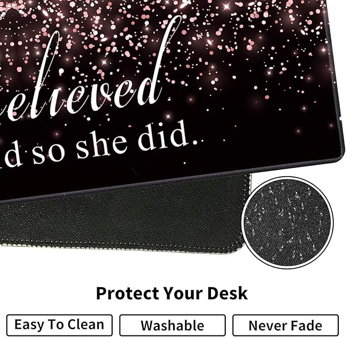 Large Gaming Mouse Pad Keyboard Wrist Rest + Mouse Wrist Pad + Coaster Combination Set Memory Sponge Non-Slip Base. Suitable for Office and Home She Believed She Could So She Did
