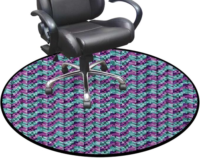 Hot Pink Floor Mat Round Washable Non-Slip Indoor Carpet for Living Room Dining Bedroom Home Geometry Artwork Stylish Futuristic Diameter 47.2 in