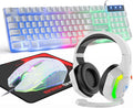 Wired Gaming Keyboard and Mouse Headset ComboRainbow LED Backlit Wired KeyboardOver Ear Headphone with MicRainbow Backlit Gaming MiceMouse Padfor PCLaptopMacPS4Xbox(White)