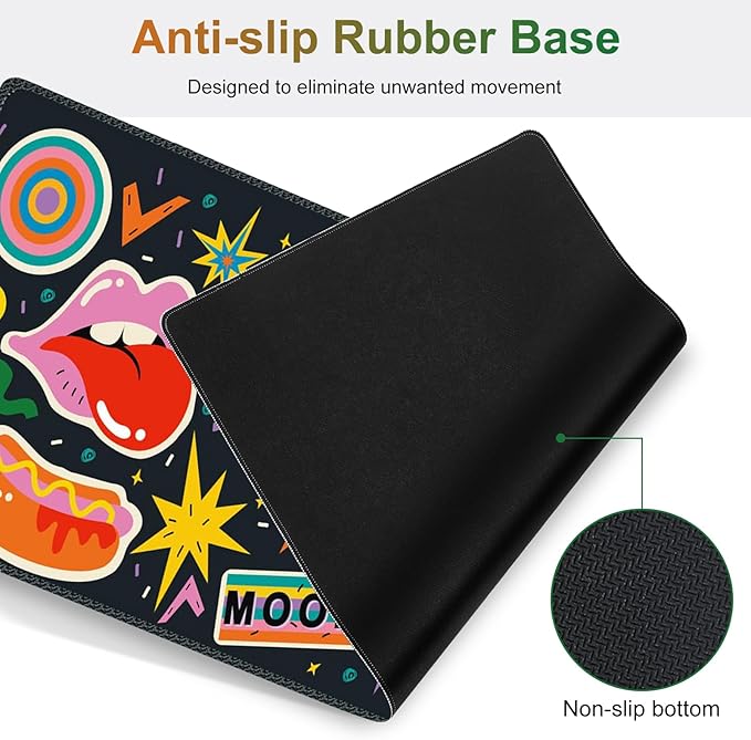 Large Gaming Mouse Pad Set 4 in 1 Extended Keyboard Desk Mat with Wrist Rest Computer Game Mousepad Non-Slip Desk Pad Protector Easy Typing Pain Relief for Home Office I Cartoon Heat Lips