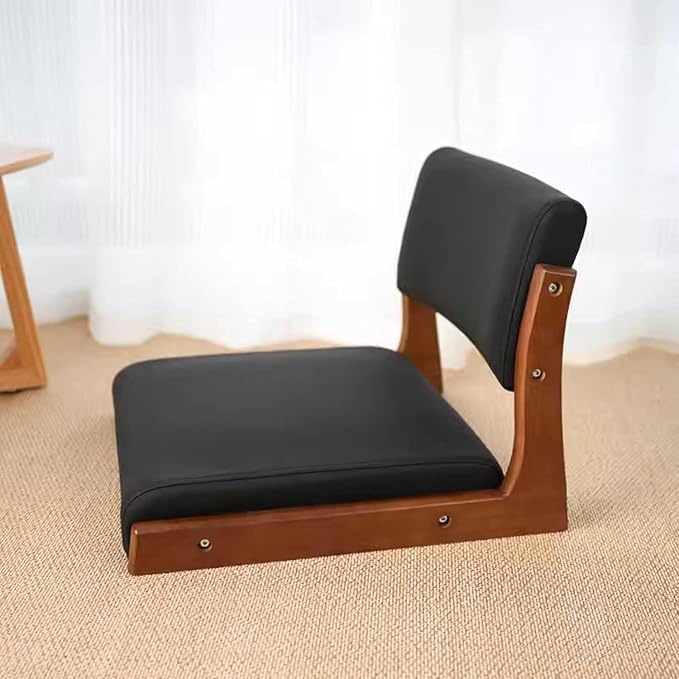 ELEFOCUS Legless Tatami Chair with Back Support Japanese Style Portable Floor Chair Home Bay Window Lazy Backrest Chair(Walnut Black)