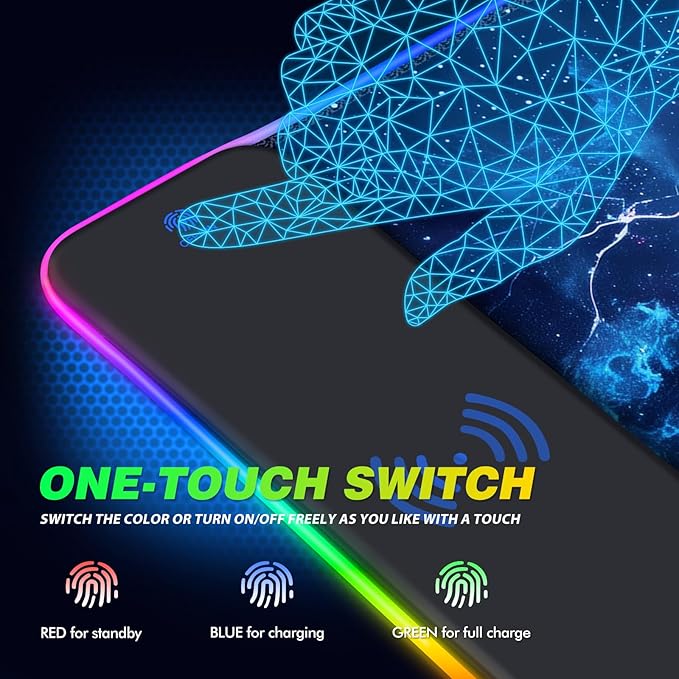 AIMSA RGB Gaming Mouse Pad with Wireless Charging Large Keyboard Mouse Pad with 14 LED Light Modes Non-Slip Rubber Base Waterproof Desk Pad for Home Office Decor Blue Purple Cosmic Nebula