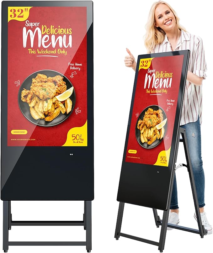 MWE 32 Inch Digital Signage Display Portable LCD Digital Kiosk Advertising Display Poster Android Kiosk with Auto Media Player HDMI/USB