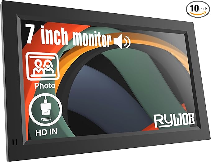 7 Inch Mini MonitorTFT LCD ScreenHDMI/USB/Card/AV InputMini Monitor with Built-in Speakers and RemoteMulti-Function Mini Small Display for Raspberry Pi PC/TV/DVD