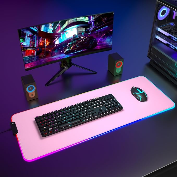 ITNRSIIET RGB Gaming Mouse Pad Full Desk XL Extended Large Gaming Mousepad 12 Lighting Modes 30% Thicker Big LED Desk Mat for Gamers 32 x 12 inches Pink
