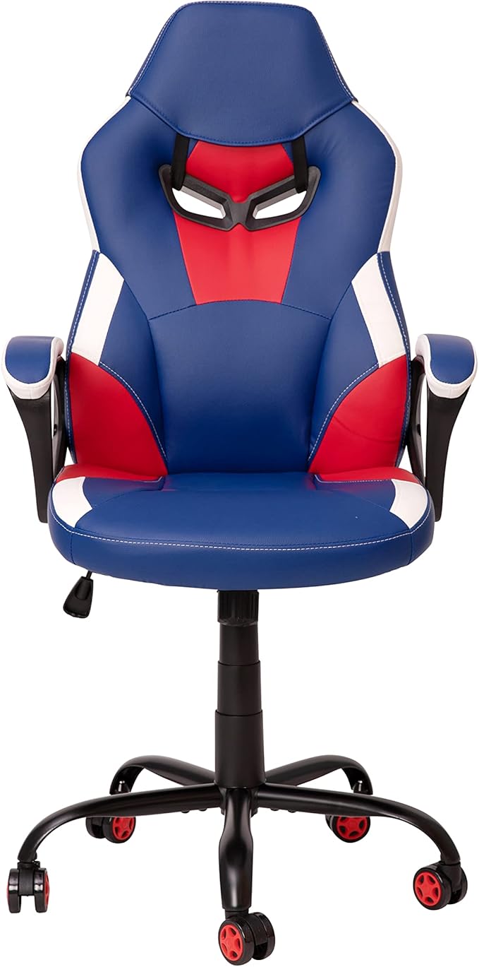 Flash Furniture Stone Ergonomic PC Office Computer Chair - Adjustable Red &amp Blue Designer Gaming Chair - 360° Swivel - Red Dual Wheel Casters