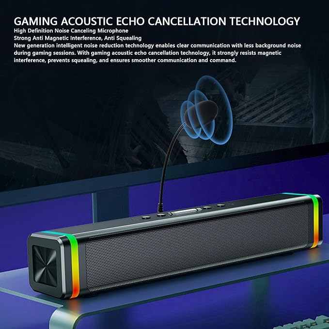Computer Speaker PC USB Powered Laptop Stereo Speaker with RGB Light for Gaming Music
