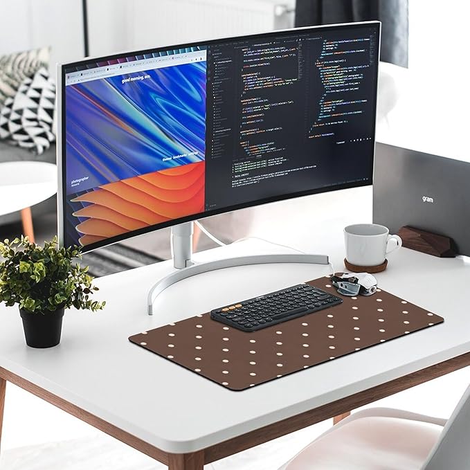 Brown and White Polka Mouse Pad Large Desk Mat Extended Keyboard Mouse Pad with Non-Slip Base and Stitched Edge Mouse Mat Desk Pad 30x16 Mouse Pads for Desk Home Office Gaming