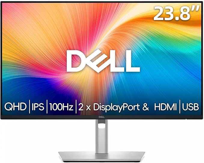 Dell P24 inch Monitor LED WQHD(2560x1440) - 100Hz Refresh Rate 15001 Contrast Ratio AMD FreeSync - VESA IPS Height/Tilt/Pivot/Swivel Adjustability 2 x DisplayPort &amp HDMI USB Black
