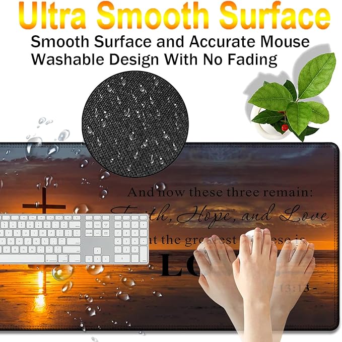 TCG Gaming Pad + Wrist Pad Set MTG Play Mat Office Mouse Pad 24 x 14 Table Mat Edge Stitched Non-Slip Base - Christian Cross