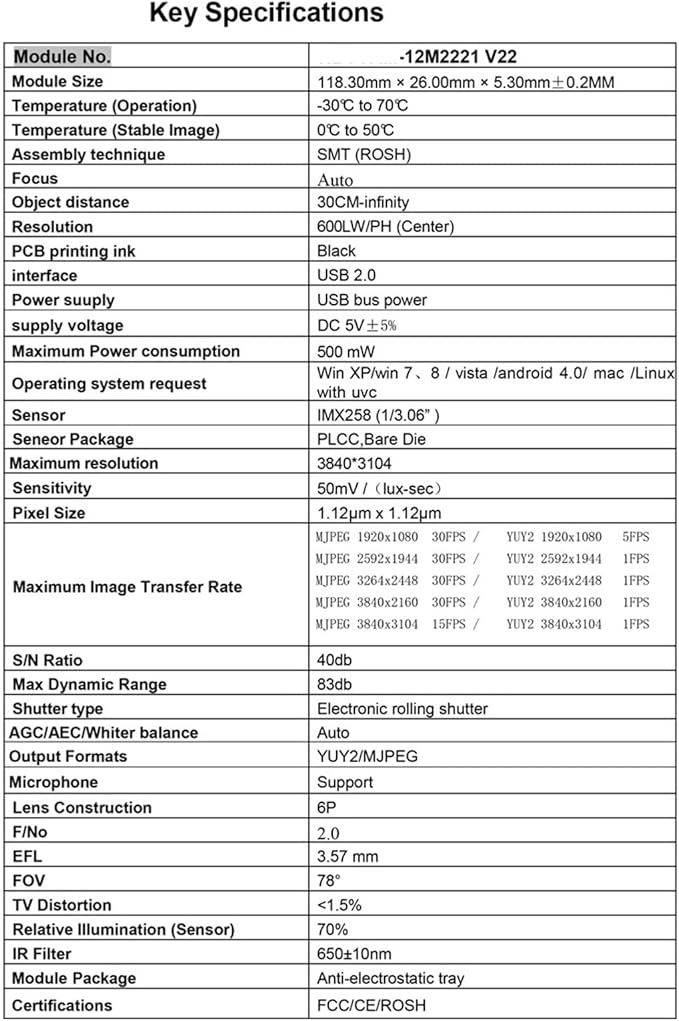 Advanced 1200MP IMX258 Autofocus Camera Webcam Module for Computer and Office Applications