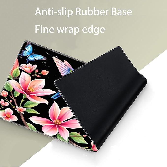 Keyboard Mouse Pad SetLarge Desk Pad+Keyboard Wrist Rest+Mouse Wrist Support+CoasterEasy Typing Pain Relief Non-Slip Wrist Support Mousepad Set Home OfficeHummingbird Blossom