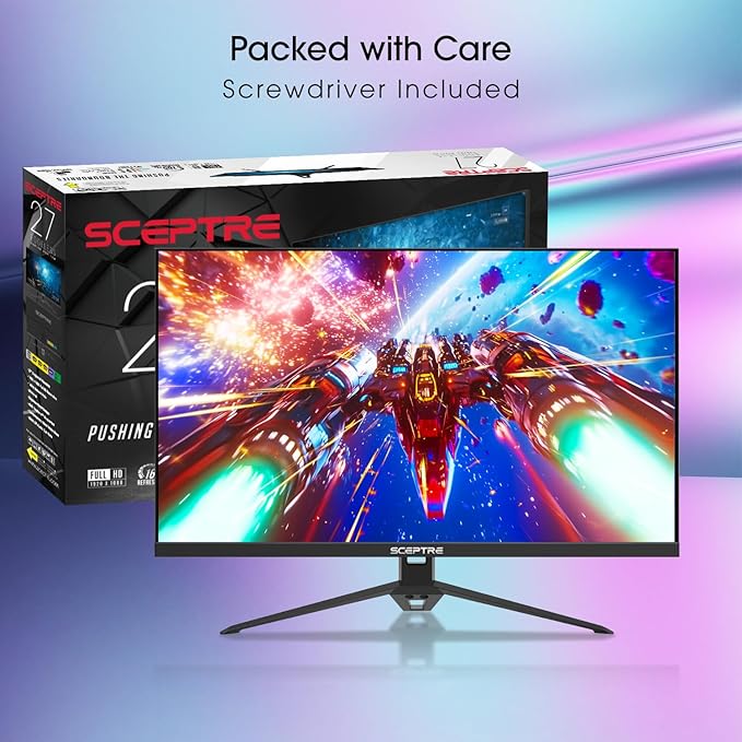 Sceptre New 27-Inch Gaming Monitor FHD 1080p Up to 180Hz 1ms DisplayPort HDMI x3 FreeSync FPS/RTS 100% sRGB Built-in Speakers Machine Black (E275B-FPT165 Series 2026)