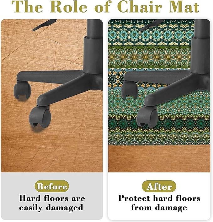 Black Grey PU Leather Office Chair Mat Soft Non Slip Round Floor Mat Exotic Design Geometrical Elements Hardwood Floor and Protector for Rolling Chair Rustic Diameter 39.4 in