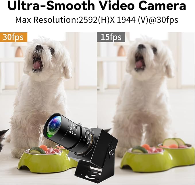 5Megepixels USB Camera 1944P 30fps Color Industrial Telephoto Webcam with CS Mount 5-50mm 10X Manual Zoom Lens PC Computer Camera Plug and Play for Windows Linux Laptop OpenCV