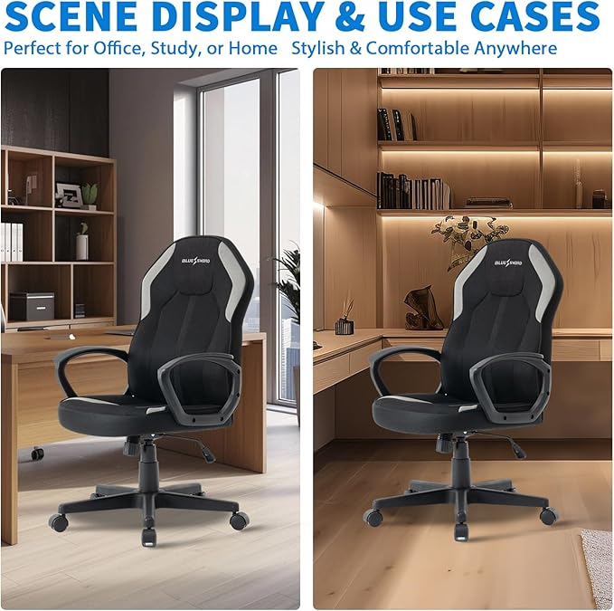 Ergonomic Gaming Chair Adjustable Height Black Office Chair with Lumbar Support and 360° Swivel Home Office Desk Chairs with Armrests for Office or Gaming Easy Assembly