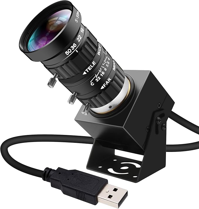 4K USB Webcam 1080P@120fps High Speed Camera With CS-Mount 5-50mm 10X Telephoto Zoom Manual Lens 12MP Close-Up Capability OpenCV Compatible Plug-and-Play for Live StreamingIndustrial Projects
