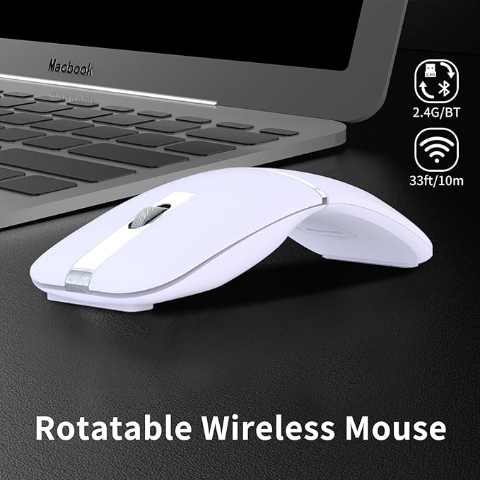 Bluetooth Arc Mouse Wireless Silent Travel Mouse Rechargeable with BT &amp 2.4G Dual Mode Slim Rotatable Portable Mobile Mice USB Optical Computer Mice for PC Laptop Macbook iPad Tablet -Lilac Purp