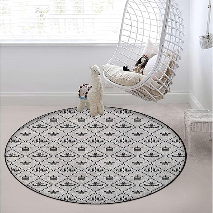 Black and White Round Area Rugs Non-Slip Absorbent Round Rug Soft Comfortable Throw Rugs for Living Room Bedroom Nursery Decor Simple Floral Gothic Style Diameter 39.4 in