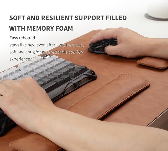 RENMTURE Large Mouse Pad and Keyboard Wrist Rest Desk Pad for Keyboard and Mouse Large Gaming Mouse Pad with Wrist Support Desk Mat for Work and Gaming (Brown)