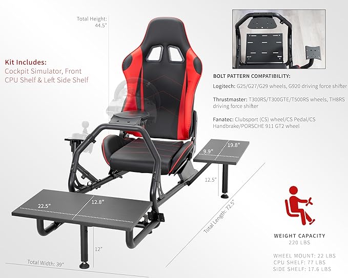 VIVO Premium Racing Simulator Cockpit with Shelf Kit Wheel Stand Gear Mount Fits Logitech Thrustmaster Fanatec Compatible with Xbox One PlayStation STAND-KIT-RACE1S