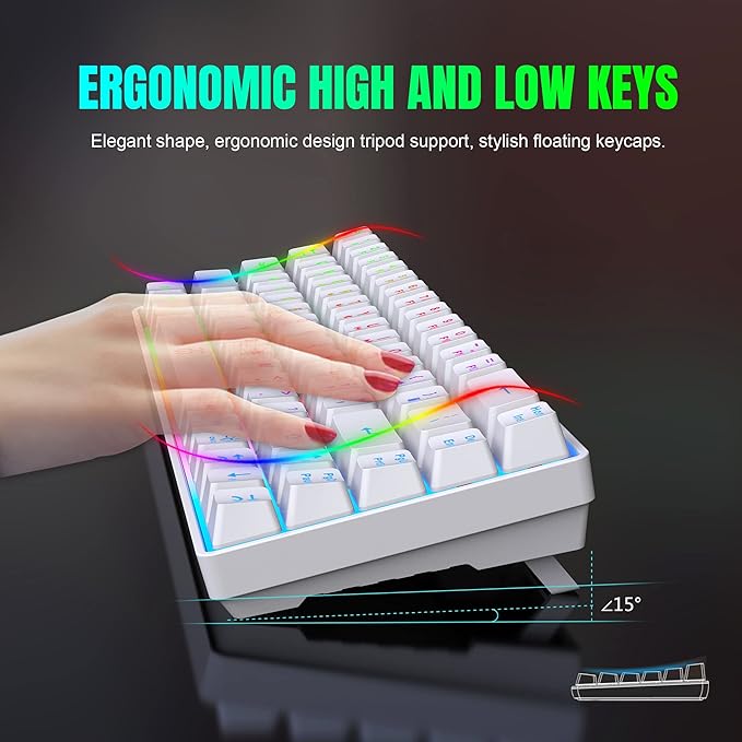 Snpurdiri 60% Wireless Gaming Keyboard and Mouse ComboLED Backlit Rechargeable 2000mAh BatteryMini Mechanical Feel Anti-ghosting Keyboard +Popular RGB Gaming Mice for PC Gamer (White)