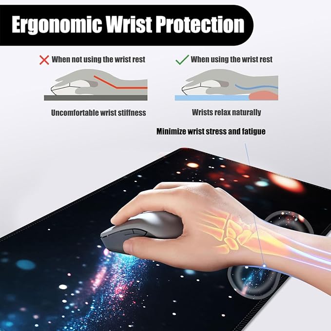 Mouse PadLarge Desk Mat Set 4in1 XL Mousepad + Keyboard Wrist Rest+Mouse Wrist Rest+Coaster with Ergonomic Desk Pad for Home Office Table Computer Cover -Colorful Galaxy Nebula