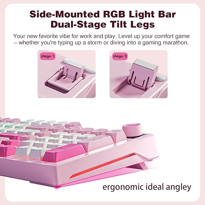 HP K500F Wireless Gaming Keyboard - 98 Keys RGB Backlit Volume Knob Tri-Mode Bluetooth 5.0/2.4GHz/USB-C Wired 3000mAh Rechargeable Membrane Keyboard for Desktop and Laptop (Gradient Pink)