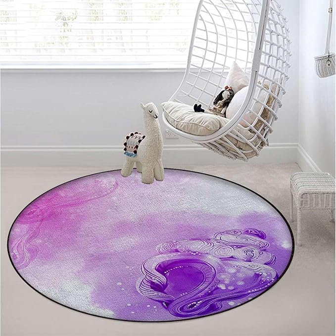 Violet Hardwood Floor Floor Mats for Office Chair Desk Chair Anti Slip Floor Protector Flourish Vision Petals Dreamlike Print Diameter 51 in