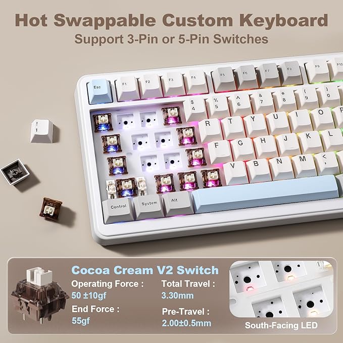 YUNZII B75 PRO MAX QMK/VIA Wireless Mechanical Keyboard75% Layout with Screen and KnobCustom Hot Swap GasketCreamy Pre-lubed SwitchesBluetooth/Type-C/2.4G for Win/Mac (BeigeCocoa Cream V2 Switch)