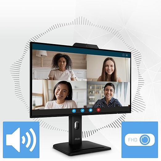 MSI PRO MP272PMG 24-inch IPS 1920 x 1080 (FHD) Computer Monitor 120Hz Webcam Adaptive-Synch EPEAT Silver HDMI DisplayPort VGA Port VESA Mountable Tilt Height Adjustable Speaker 1ms Black