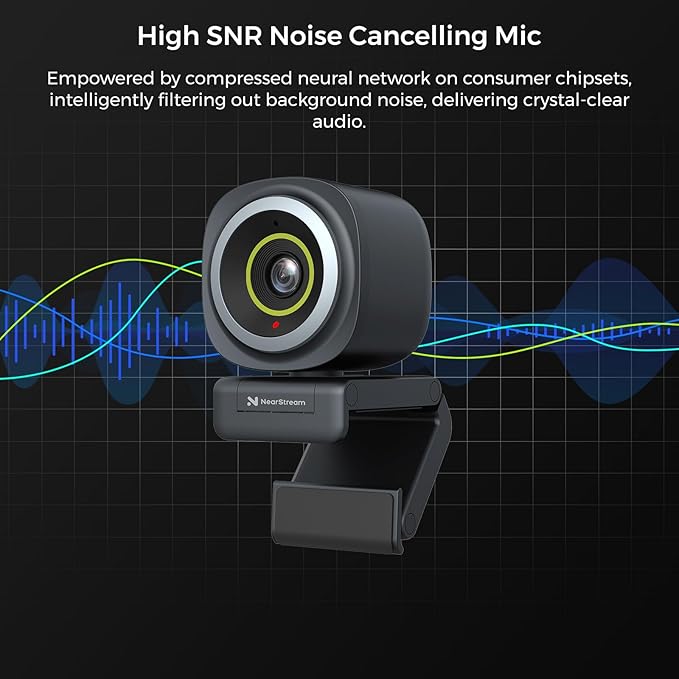 NearStream 4K Webcam for Streaming - Noise Canceling Mic 45°-95°Adjustable FOV Auto Focus AI Framing Software Control Plug&ampPlay Works with Zoom/Teams/Skype/Google Meet