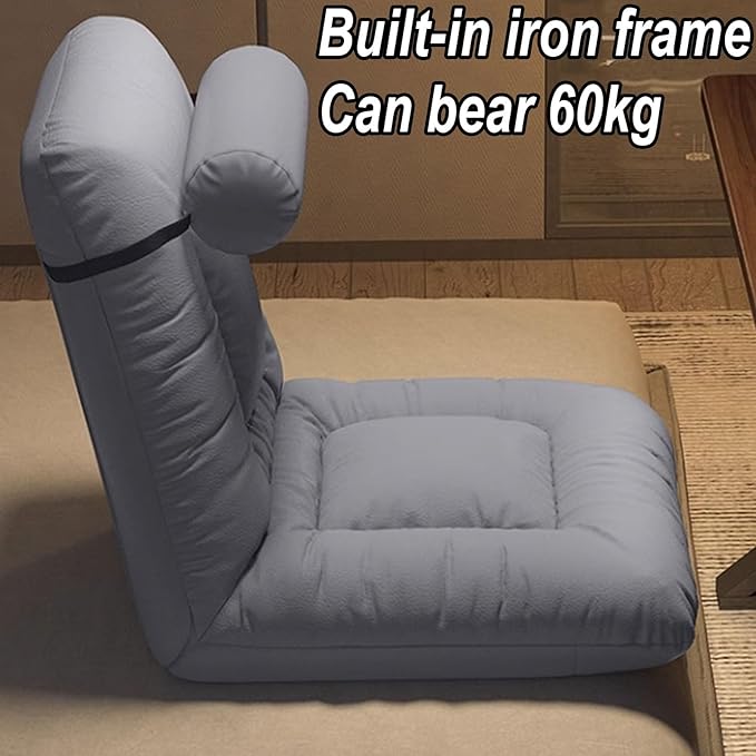 Single Sofa Chair Modern Folding Floor Gaming Chair 6-Position Backrest Adjustable Load Bearing 60kg Perfect for Reading Meditating with Headrest(Blue)